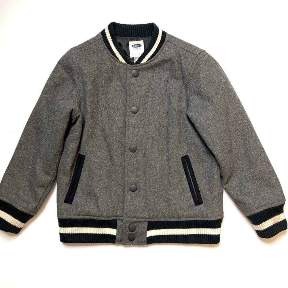 Old Navy Heather Gray Wool Blend Varsity Jacket Sz 6-7Y (Boy)